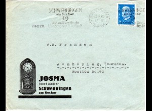DR 1930, EF 25 Pf. auf Brief m. Uhrenstadt Stpl. v. Schwenningen n. Schweden
