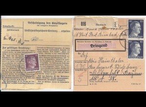 DR 1942, Postelberg Tschechien, Paketkarte m. Dringend -Beförderung. #2216