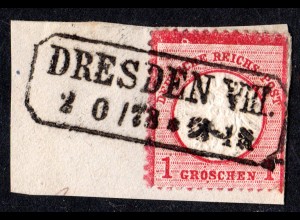 Sachsen, DRESDEN VIII, nachverwendeter R2 auf Briefstück m. 1 Gr. Brustschild