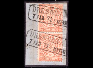 NDP, Paar 1/2 Gr. auf schönem Briefstück m. nachverw. Sachsen R2 DRESDEN V