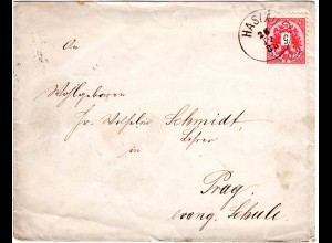 Österreich 1885, Böhmen-K1 HASLAU auf Brief m. 5 Kr.