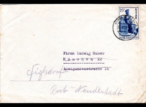 Saar 1950, EF 25 F. Heiliges Jahr auf portorichtigem Brief v. Homburg n. München