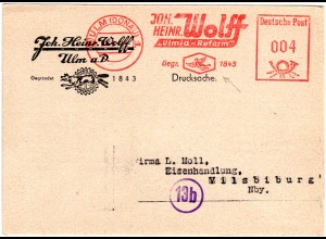 1949, Karte m. Firmen Freistpl. Ulmia-Reform v. Ulm. Abb. einer Chimäre