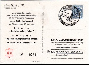1948, SoStpl. Jh-feier National Versammlung auf limitierter Karte v. Frankfurt