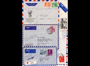 Schweiz 1947/56, 5 Luftpost Briefe n. USA m. versch. Frankaturen, 1mal Reko!