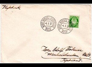 Norwegen 1937, Sonder Stpl. NORD-NORGES VAREMESSE BODÖ auf Brief m. 7 öre