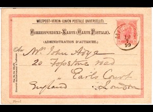 Österreich 1899, Tirol-K1 MIEDERS klar auf 5 Kr. Ganzsache n. GB