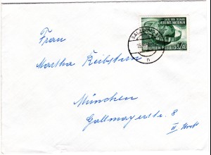 Österreich 1956, EF 2,40 S. 10 Jahre UNO auf Brief v. Salzburg