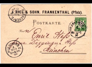 Bayern 1894, 5 Pf. auf Firmen Vordruck Karte v. FRANKENTHAL 