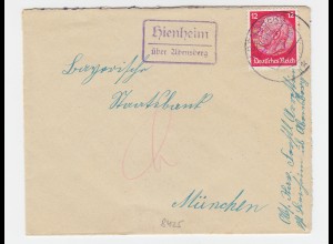 DR 1934, Hienheim über Abensberg, Brief m. Landpost Stellen II Stpl. #2760