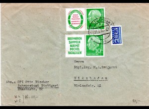 BRD 1955, 2 Zusammendruck Marken aus Heftchen-Blättern auf Brioef v. Stuttgart