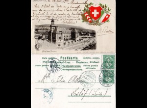Schweiz 1901, Paar 5 C. auf Präge-AK v. Neuchatel n. Schweden.