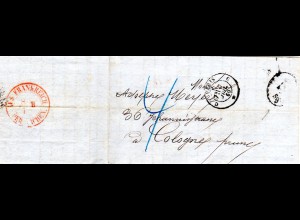 Frankreich 1860, Brief v. Paris n. Preussen m. Porto Stpl. 4Sgr