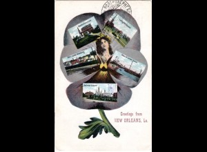USA, Greetings from New Orleans, 1916 n. Finnland gebr. Mehrbild Farb-AK