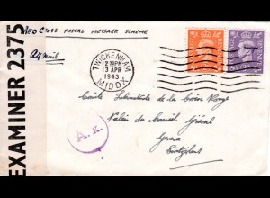Zensur WK II, GB Brief i.d. Schweiz m. Paris A.x. Durchlaufzensur (Riemer X-32)
