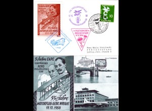 BRD 1958, 10 Pf. auf EAPC Fallschirmpost Flug Karte v. Freudenstadt