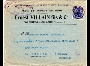 Belgien 1915, 25 C./20 Pf. auf Firmen Brief v. Forchies-La-Marche n. Bayern.