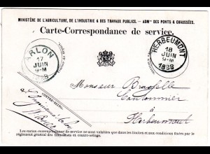Belgien 1888, offizielle Dienst Postkarte v. Arlon n. Herbeumont. Portofreiheit!