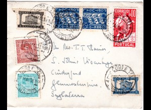 Portugal 1938, 8 Marken auf Brief v. Funchal n. GB