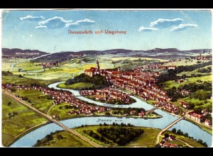 Donauwörth m. Felsheim, Osterweiler, Berg, 1929 gebr. Vogelschau-AK