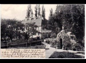 Gruss aus Freising m. Kloster u.Grotte, 1904 gebr. sw-AK