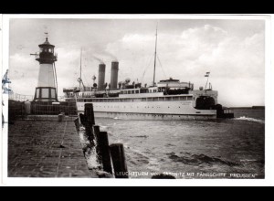 Sassnitz Hafen m. Leuchtturm u. Fährschiff Preussen, 1931 gebr. sw-AK