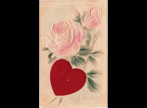 To My Valentine mit Rose u. Seidenherz, 1910 gebr. Präge-Farb-AK