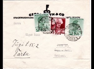 Rumänien 1935, 6+2x2 L. auf Firmen Brief v. Brasov n. Estland.