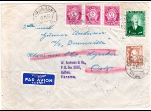Norwegen Panama 1952, Seemanns Nachsende Luftpost Brief v. Porsgrunn m. 5 Marken