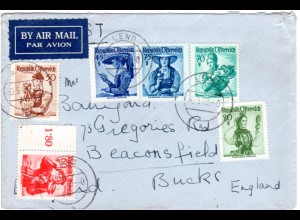 Österreich 1949, 6 Trachten Marken auf Luftpost Brief v. LEND n. GB