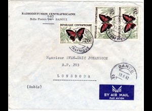 Rep. Centrafricaine 1962, MeF 3x20 F. Schmetterlinge auf Luftpost Brief 