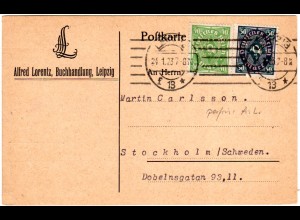 DR 1923, 40+50 Pf. m. perfin Firmenlochung auf Karte v. Leipzig