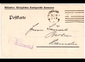 DR 1919, Frei d. Ablösung Kgl. Pr. Landgericht auf Karte v. Hannover n. Hameln