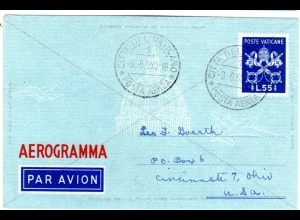 Vatikan, 55 L. Aerogramm Ganzsache m. Diagonalkreuz, 1950 adressiert n. USA