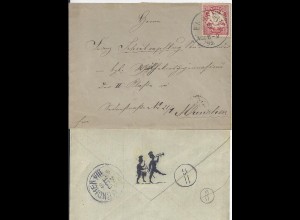 Bayern 1892, K1 Lenggries auf Brief m. rücks. Prägedruck Musikanten. #1211
