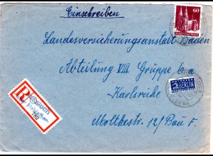 1948, Not-Reko-Zettel v. Nussloch über Heidelberg auf Brief m. 60 Pf. Bauten
