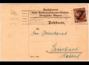 DR 1923, EF 400 Mk. Dienst auf Reichsverkehrsministerium Karte v. München