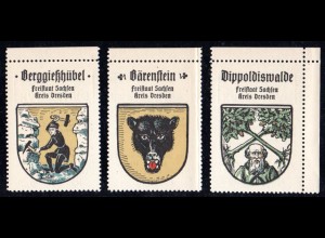 Sachsen, Berggießhübel, Bärenstein, Dippoldiswalde, 3 Stadtwappen Sammelmarken