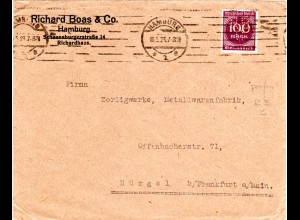 DR 1923, 100 Mk. m. perfin RBC auf Firmen Brief v. Hamburg