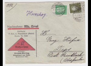 DR 1930, 5+30 Pf. auf Nachnahme Brief v. Frankfurt n. Deps, Post Bindlach. #2378