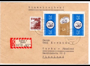 DDR 1961, 20+Zus.druck 25+5+25 Pf. auf Einschreiben Brief v. Zwickau n. Finnland