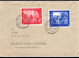 1947, 12+75 Pf. Leipziger Messe auf Brief v. Weiden i.d. Schweiz