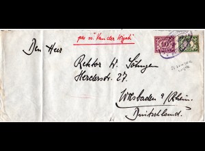 NL Indien 1929, 5+10 C. auf Brief m. viol. Schiffspost Stpl. SS VAN DER WIJCK