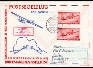 DDR 1957, Post Segelflug Brief Meiningen-Sonneberg n. Finnland m. Notlandung 