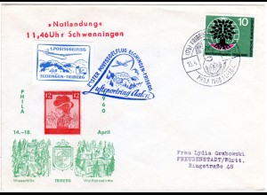BRD 1960, Postsegelflug Brief Elchingen-Triberg m. Aufkleber u. Sonderstempel