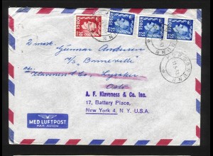 Norwegen USA 1953, Seemanns Nachsende Luftpost Brief v. Porsgrund. #1106
