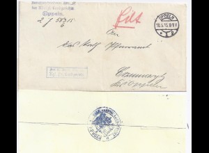 DR 1915, Oppeln Schlesien, Brief Frei lt. Avers No. 21 Pr. Landgericht. #728