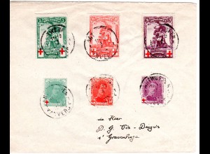 Belgien 1914, Rotes Kreuz Ausgabe, 6 Werte kpl. auf Brief v. Antwerpen