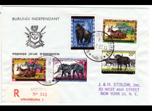 Burundi 1962, 5 Ruanda Urundi Überdruckmarken Tiere auf Reko Brief n. USA