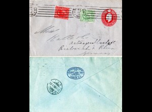 GB 1906, 1d India Bank Privat Ganzsache Brief m. 1/2+1d v. London n. Deutschland